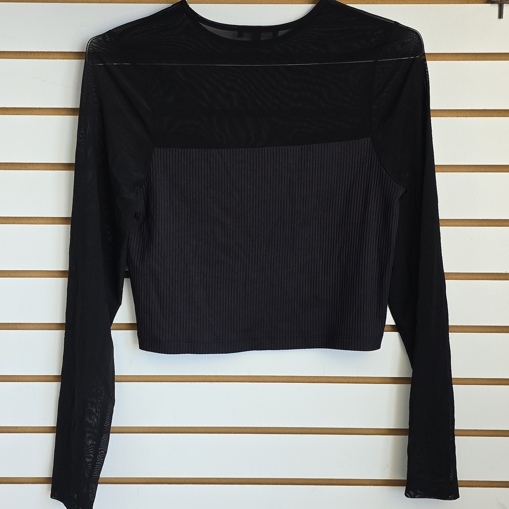Mesh Ribbed Long Sleeve Crop Top - Picture 2 of 4